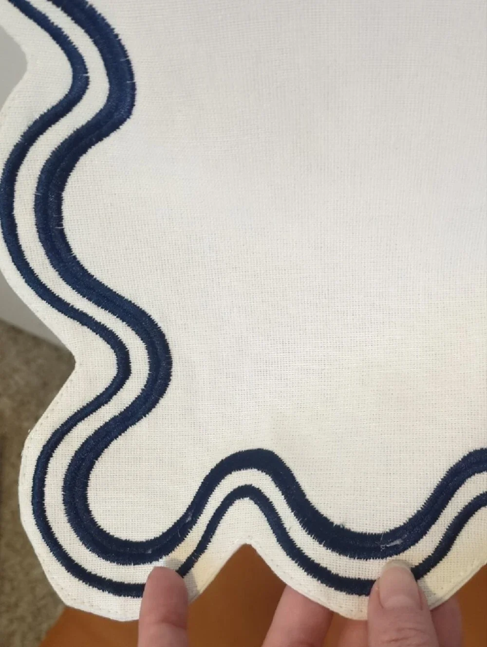 NWT Anthropologie Madeline White and Navy Embroidered Table Runner